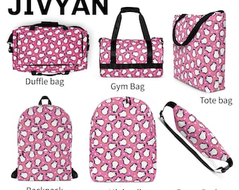 Bolso rosa con estampado de pingüino adorable: mochila, bolsa de viaje, bolso de mano y bandolera. Bolso rosa con estampado animal kawaii para viajes, escuela y gimnasio.