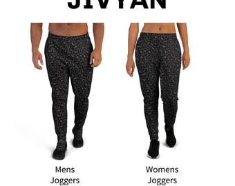 Black Leopard Pattern Joggers and Pants, AOP Men's Joggers, All Over Print Women's Joggers, Unisex Wide Leg Pants, Wide Leg Joggers
