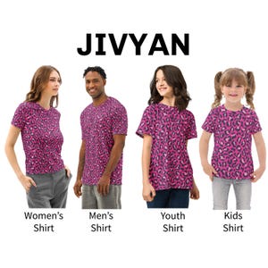Magenta Leopard Pattern All Over Print T shirts for Adult, Youth and Kids, Matching Family Wear
