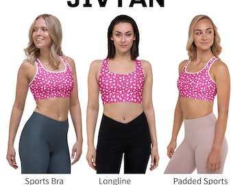 Pink Star Heart Sports Bra - Padded, Longline & Classic Athletic Tops - Hot Pink Star Heart Gym Wear for Yoga, Fitness and Pilates