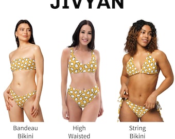 Conjunto de bikini de pingüino amarillo adorable, conjunto de bikini kawaii de cintura alta, traje de baño de dos piezas con estampado animal amarillo, ropa de playa