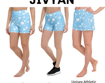 Himmelblaue Herz-Muster-Shorts, All Over Print Yoga-Shorts, AOP Unisex Sportlich Shorts, Herren Badeshorts, Netz-Shorts, Biker-Shorts
