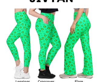 Tropical Green Floral Leggings - Yoga, Capri, Flare & Plus Size - Vibrant Botanical Performance Tights with Pockets