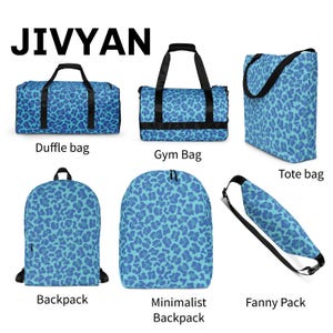 Aqua Blue Leopard Pattern AOP Bags, All Over Print Duffle Bag, Gym Bag, Backpack, Drawstring bag, Tote Bag, Fanny pack and Utility Bag