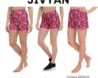 Short de sport coquelicot rouge - Shorts de yoga à fleurs et résille - Shorts de bain botaniques pour hommes - Vêtements de sport modernes à fleurs rouges