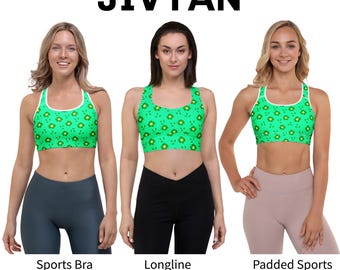 Sujetador deportivo floral verde tropical - Top deportivo clásico, acolchado y de corte largo - Ropa deportiva botánica vibrante para yoga y fitness