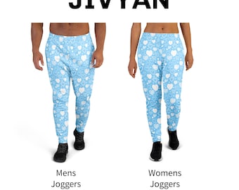 Pantalones deportivos y joggers azul cielo con estampado de corazones, joggers para hombre con estampado integral, joggers para mujer con estampado integral, pantalones unisex de pierna ancha, joggers de pierna ancha