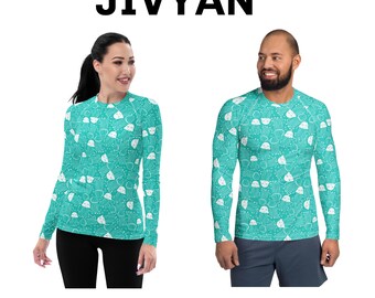 Coastal Aqua Doodle Jellyfish Pattern All Over Print Rash Guard, Men's Rash guard, Women's Rash guard, Kids and Youth Rash Guard