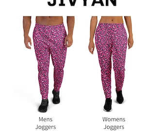 Magenta Leopard Pattern Joggers and Pants, AOP Men's Joggers, All Over Print Women's Joggers, Unisex Wide Leg Pants, Wide Leg Joggers