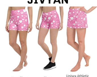 Candy Pink Heart Print Shorts, All Over Print Yoga Shorts, AOP Unisex Athletic Shorts, Men's Swim Shorts, Mesh Shorts, Biker Shorts