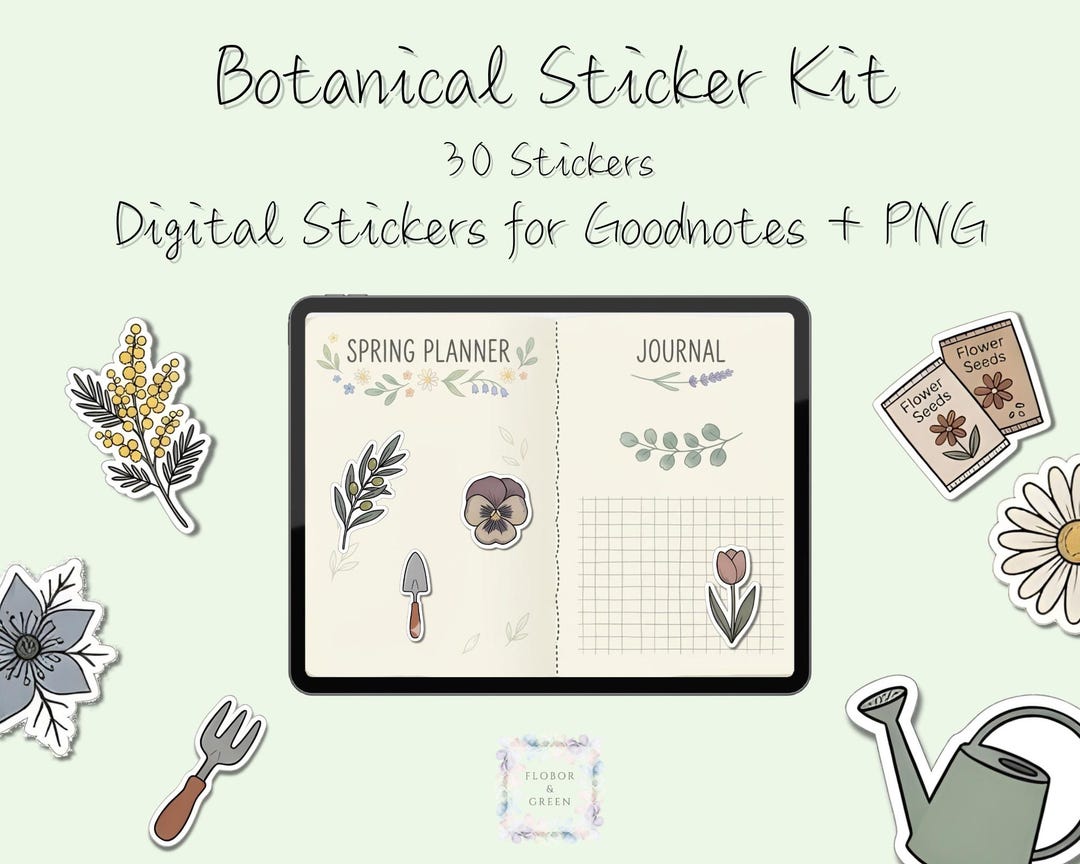 Botanical Digital Sticker Kit, Vintage Plant Illustrations, Goodnotes ...
