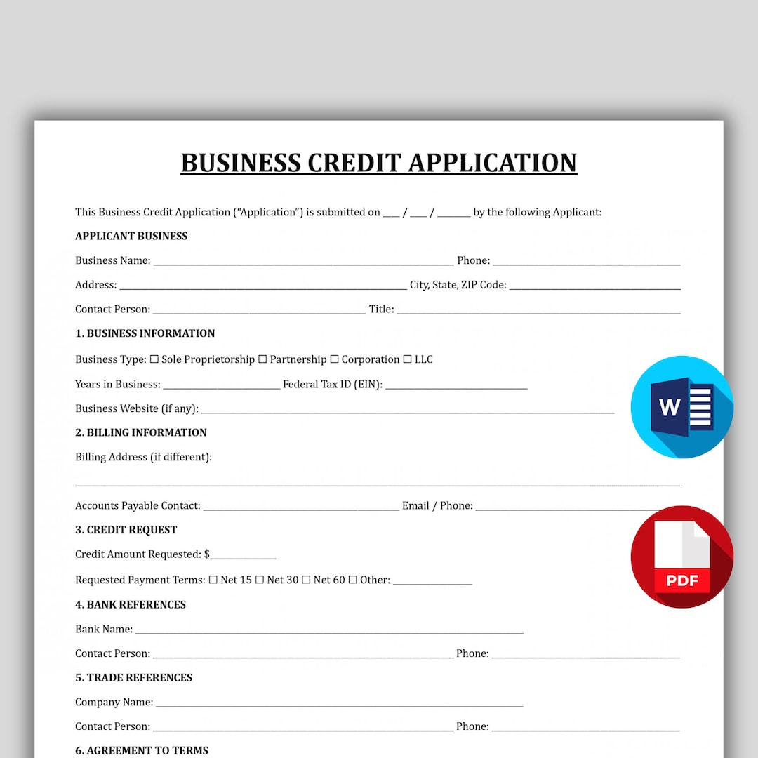 Professional Business Credit Application Template, Commercial Trade ...