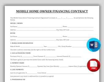 Finansieringsavtal för ägare av mobilbostad, finansieringsavtal för säljare av tillverkad bostad, utskrivbart formulär för hyresavtal för mobilbostad. Skuldebrev
