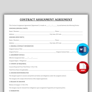 Contract Assignment Agreement Template, Real Estate Wholesaling Contract, Printable Assignment of Contract Form, Real Estate Contract