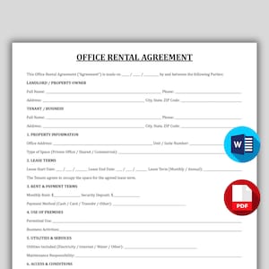 Editable Office Rental Agreement Template, Commercial Lease Agreement, Office Space Rental Form, Small Business Office Lease Contract