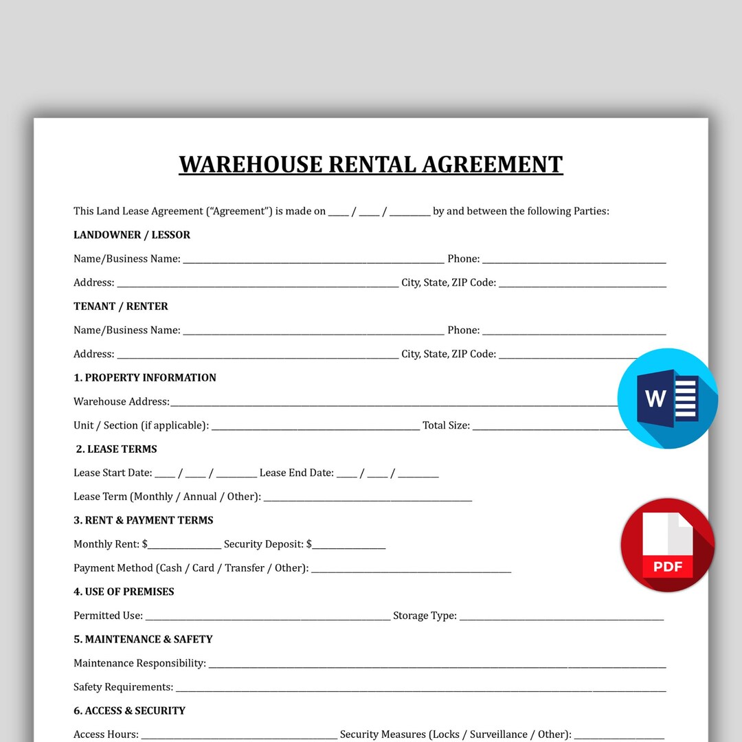 Warehouse Rent Template Warehouse Rental Agreement Template, Commercial Storage Contract ...