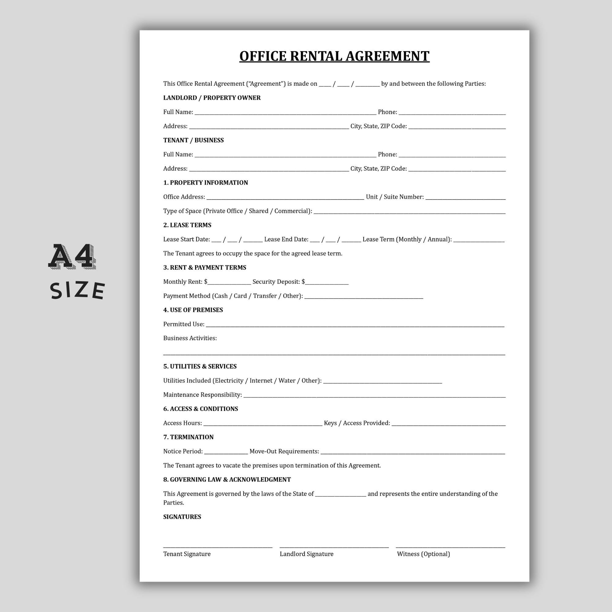 Editable Office Rental Agreement Template, Commercial Lease Agreement ...