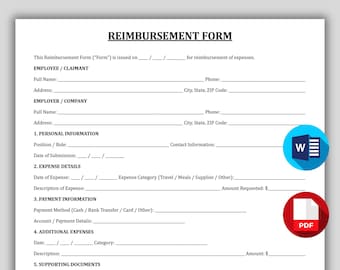 Professional Reimbursement Form Template, Employee Expense Claim Sheet, Printable Business Travel Expense Form, Personal Use Expense Claim