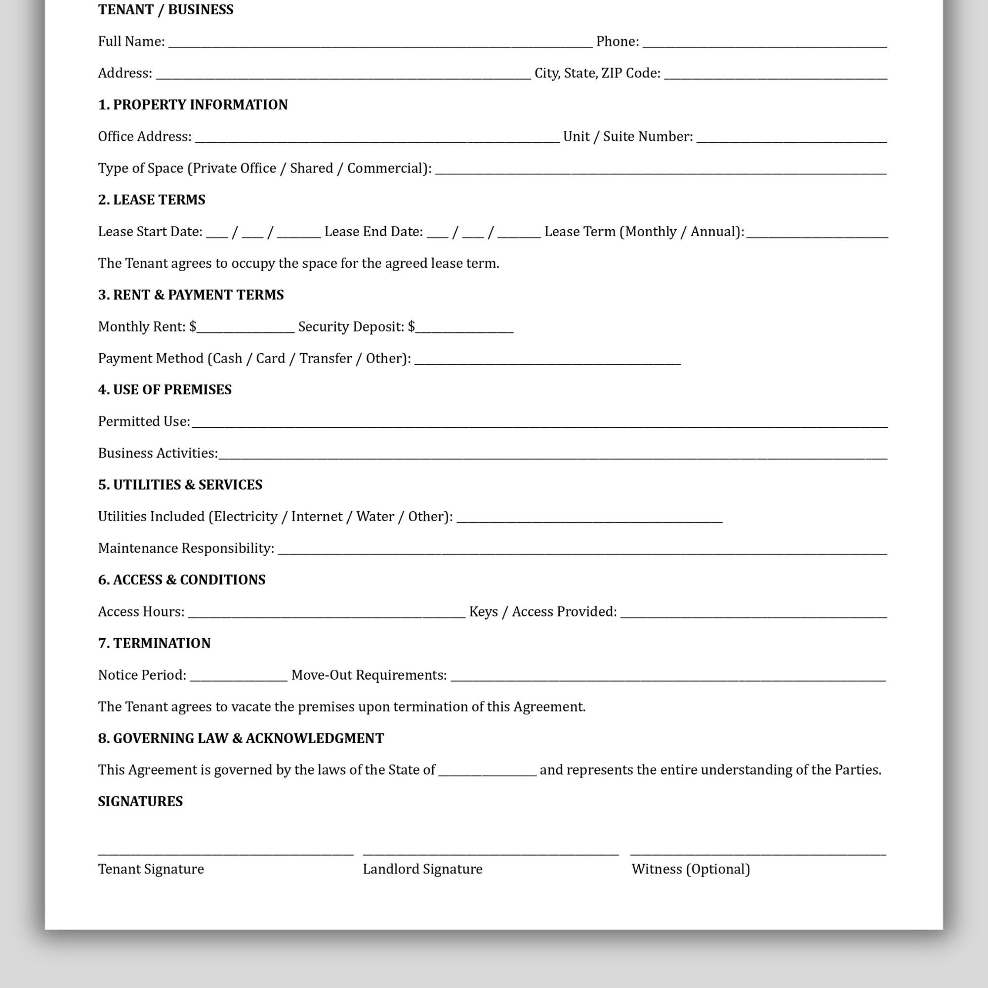Editable Office Rental Agreement Template, Commercial Lease Agreement ...