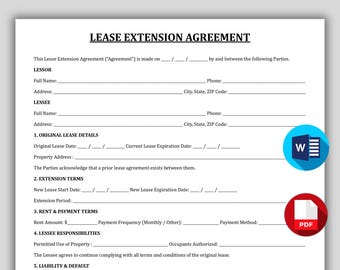 Lease Extension Agreement Template, Editable Addendum to Extend Lease, Lease Renewal Contract Form, Printable Landlord Tenant Extension PDF