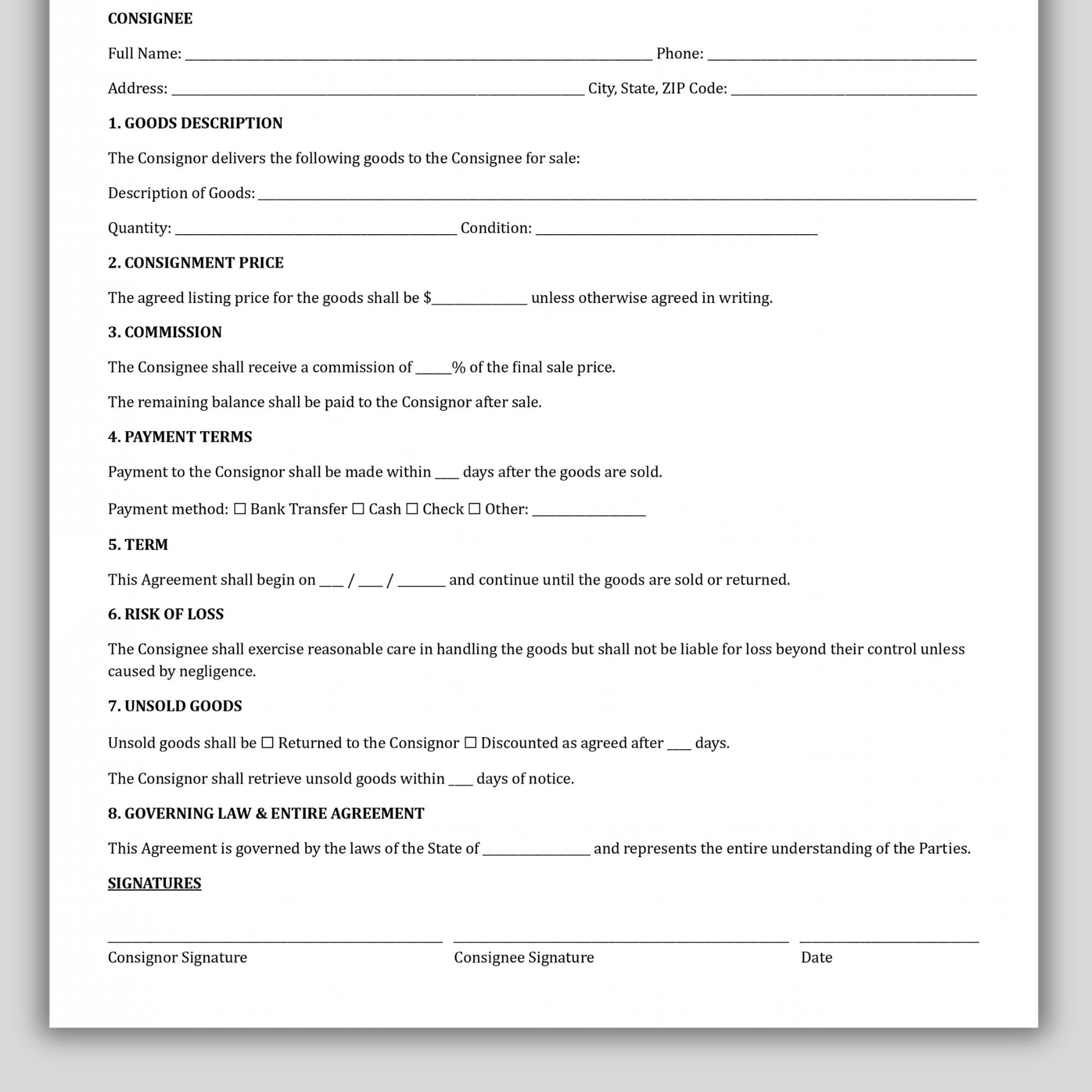 Professional Consignment Agreement Template, Editable Consignment ...