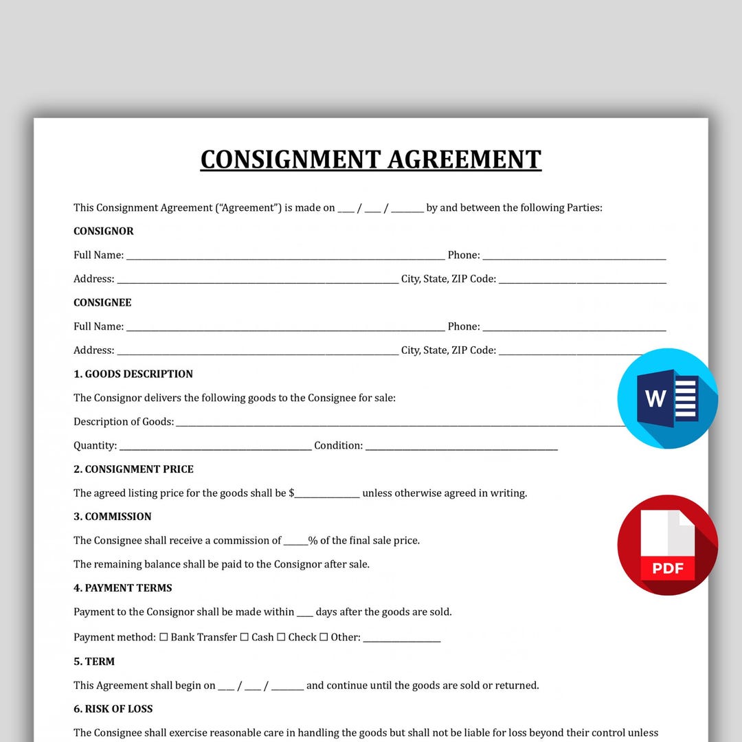 Professional Consignment Agreement Template, Editable Consignment ...