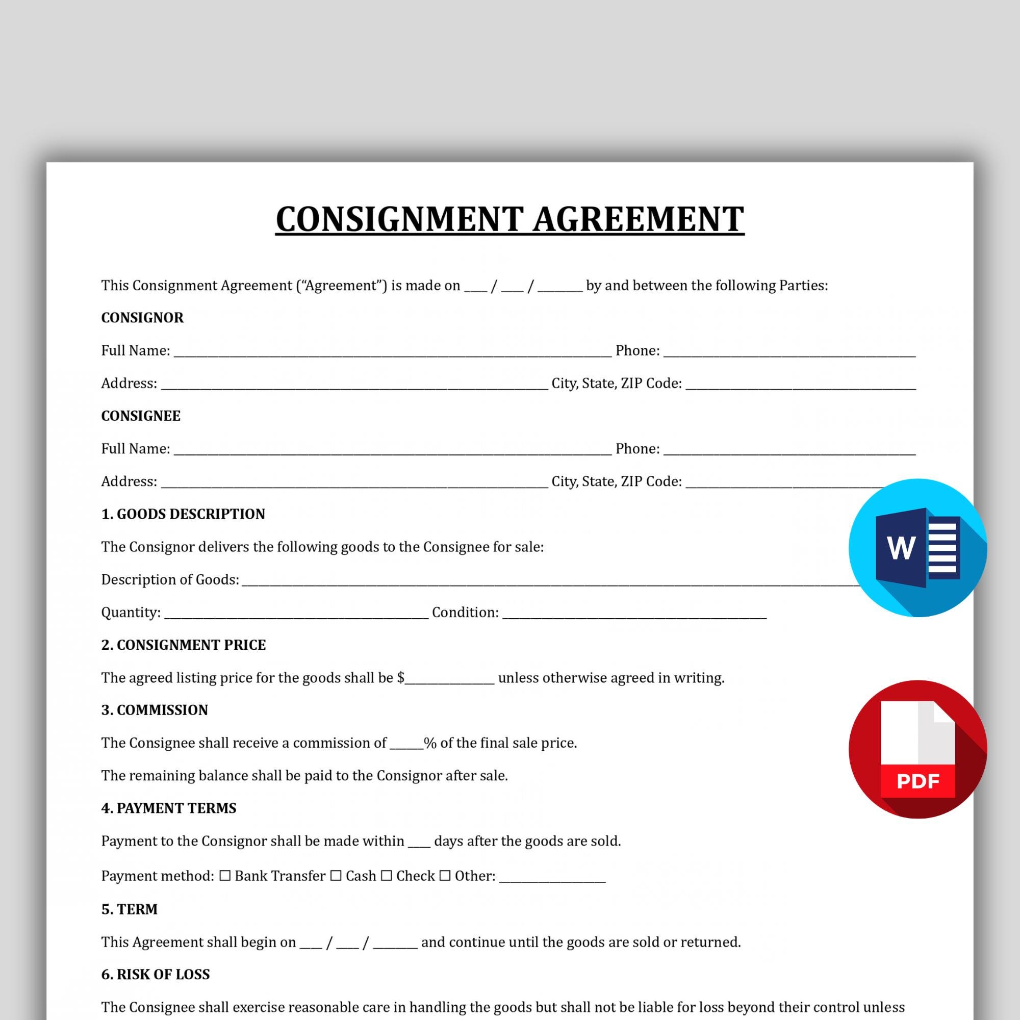 Professional Consignment Agreement Template, Editable Consignment ...