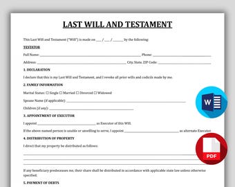 Mall för testamente, enkelt juridiskt testamentsformulär, utskrivbart testamente, utskrivbart personligt testamente, mall för grundläggande testamente