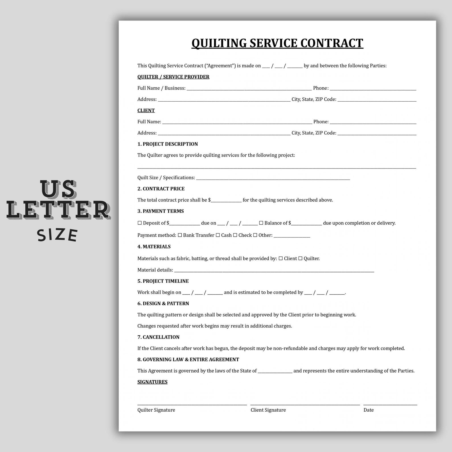 Quilt Process Forms Professional Quilting Service Contract Template, Longarm Quilting ...