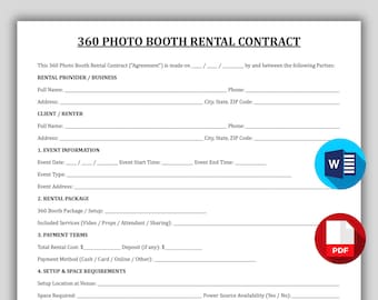 360 Photo Booth Rental Contract, Printable Photo Booth Lease Agreement Form Template, Professional Video Booth Rental Contract, Booth Lease