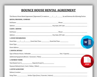 Bounce House Rental Agreement, Printable Bounce House Rental Contract Template, Professional Inflatable Rental Form, Bounce House Lease PDF