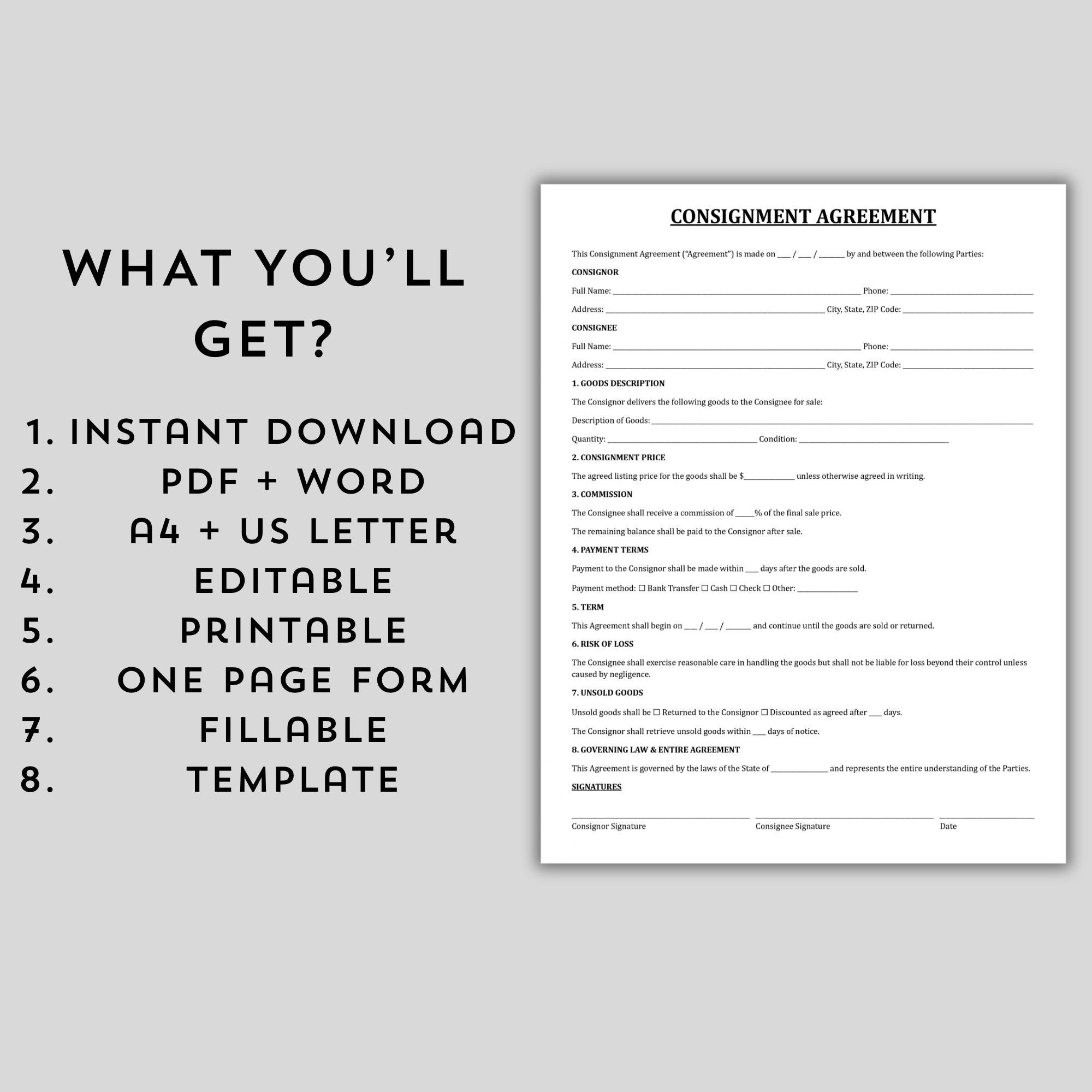 Professional Consignment Agreement Template, Editable Consignment ...
