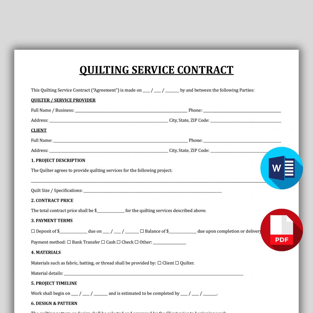 Quilt Process Forms Professional Quilting Service Contract Template, Longarm Quilting ...