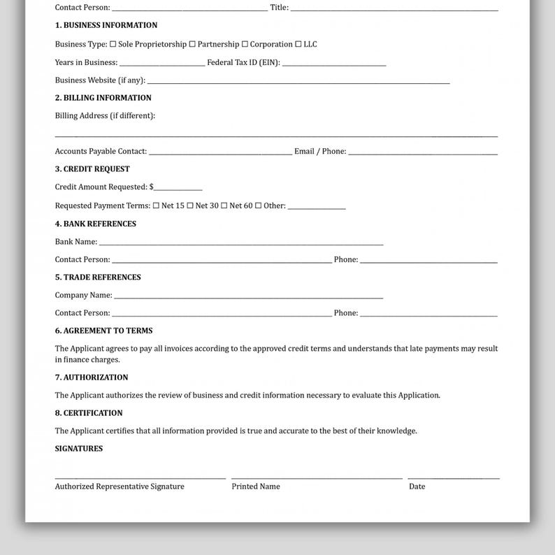 Credit Reference Form Create Professional Business Credit Application Template, Commercial Trade ...