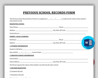 Previous School Records Form Template, Professional Student Record Release Authorization pdf, Printable School Transcript Request Form