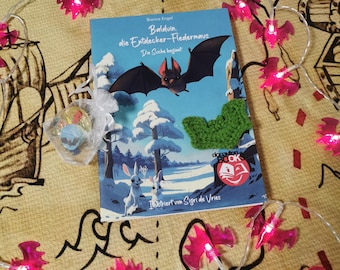 Balduin die Entdecker-Fledermaus Teil 1 Bundle - Signiertes Buch mit gehäkelter Fledermaus und Entdeckerschatz | Geschenkset Kinder