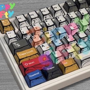 Hand Painted Comic Sketch Keycaps 136 Keys PBT Cherry Profile Minimalist Mechanical Keyboard Set Custom Gamer Desk Accessory