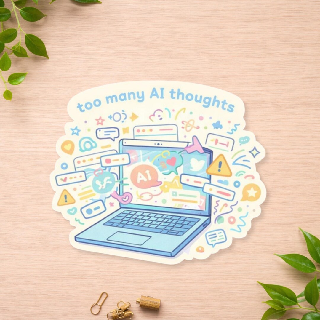Funny Artificial Intelligence Sticker Too Many AI Thoughts Laptop Decal ...