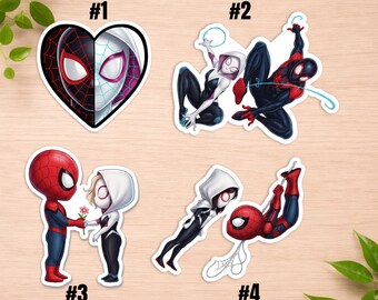 Superhero Sticker B - Masked Hero Couple Decals - Red Black Web Hero Stickers - Cute Comic Vinyl Stickers - Laptop Water Bottle