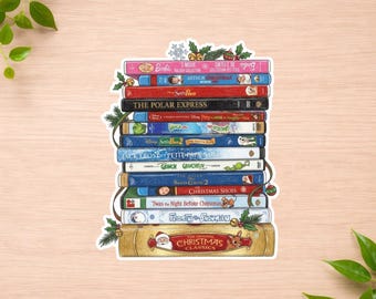Christmas Movie Sticker - Holiday DVD Stack Sticker - Christmas Classics Decal - Cozy Winter Sticker - Bookish Christmas Gift - Xmas Sticker