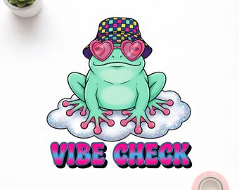 Vibe Check Aesthetic Cartoon Frog With Sunglasses Bucket Hat Funny Laptop Water Bottle Decal Kawaii Animal Gift