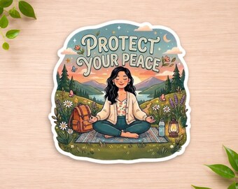 Protect Your Peace Sticker Mental Health Decal Self Care Meditation Nature Vinyl Sticker Cute Calm Aesthetic Laptop Water Bottle Gift