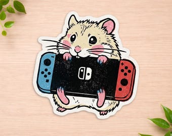 Cute Hamster Gamer Sticker - Gaming Hamster Decal - Nintendo Switch Sticker - Kawaii Animal Sticker - Gamer Gift - Laptop Water Bottle Decal