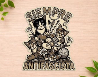 Cat Antifascist Sticker - Funny Political Cat Decal - Anti Fascist Kitten Sticker - Vintage Cat Lover Gift - Laptop Water Bottle Sticker