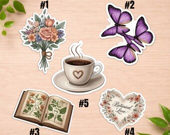Botanical Sticker Bundle - Vintage Floral Stickers - Cottagecore Stickers - Book Lover Stickers - Butterfly Coffee Garden Decals - Gift