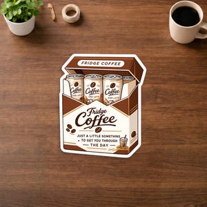 Fridge Coffee Sticker, Vintage Iced Latte Can Illustration,Coffee Lover Decal, Coffee Lover Gift, Matte Vinyl, laptop or waterbottle decal.