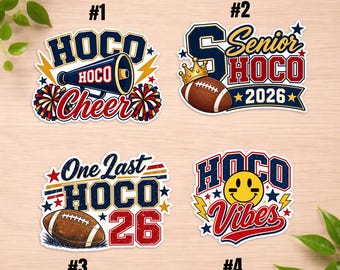 Homecoming Football Sticker - HOCO 2026 Stickers - Senior HOCO Spirit Decals - High School Game Day Sticker Set - Cheer Football