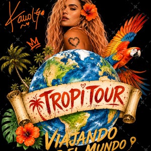 Karol G Viajando Por El Mundo Tropitour 2026Tshirt Design, Concerto Reggaeton File PNG Download istantaneo