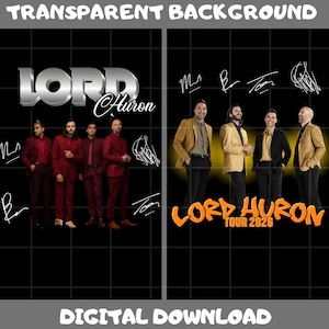 Può includere: Un download digitale con due immagini della band Lord Huron. Un'immagine mostra i membri della band in abiti rossi, l'altra in giacche dorate. Entrambe le immagini hanno firme e il testo "LORD HURON TOUR 2026".