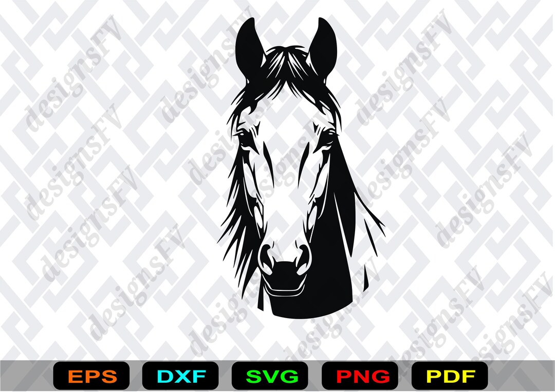 Stallion Svg Simple Front Facing Horse SVG, Stallion Head PNG, Laser Engraving Cut File DXF ...